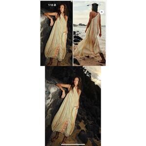 Free People Tova Maxi Dress One Shoulder Beige Multi Combo Medium NWOT $248